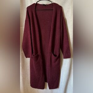 Love Tree•long-sleeve cardigan/duster•small•acrylic blend•wine/burgundy/maroon